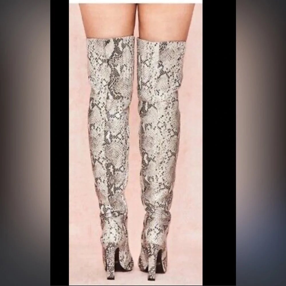 House of CB Snakeskin Pattern Over-the-Knee Boots - Picture 2 of 16
